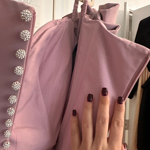 Alexander by Daymor 1569 Pleated Sleeve Plunging Neck Dress blush - Picture 6 of 7